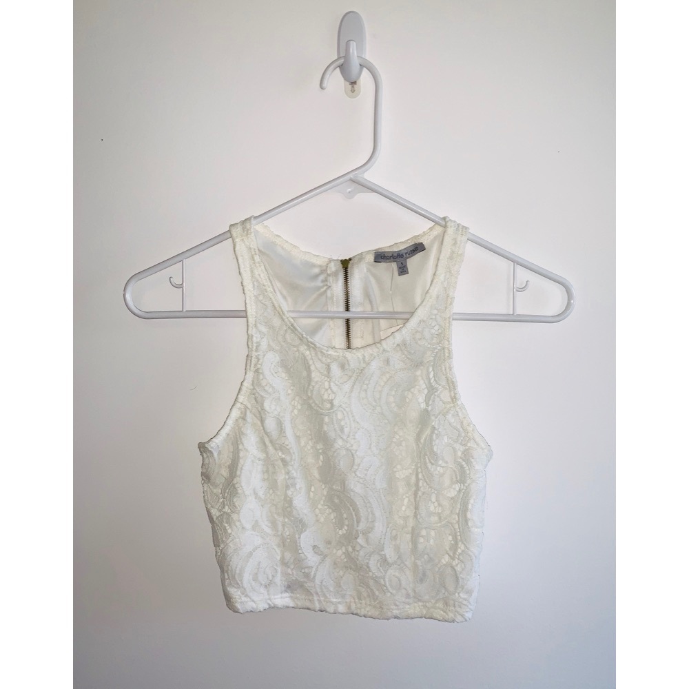 Charlotte Russe white lace crop top small NWT